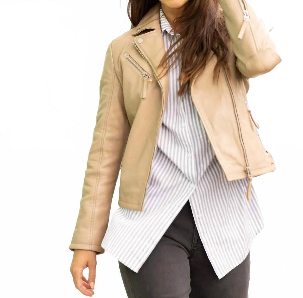 NEW MAURITIUS leather pasja long sleeve jacket in toffee